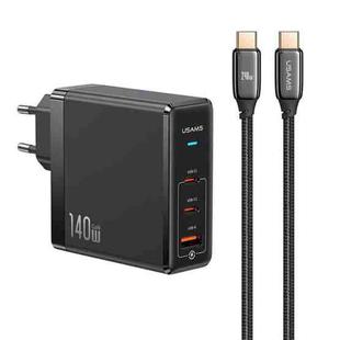 USAMS US-SJ581 T52 3 in 1 140W 3 USB Interfaces GaN Fast Charger Set, EU Plug(Black)
