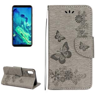 For iPhone X / XS Pressed Flowers Butterfly Pattern Horizontal Flip Leather Case with Holder & Card Slots & Wallet & Lanyard(Grey)