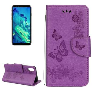 For iPhone X / XS Pressed Flowers Butterfly Pattern Horizontal Flip Leather Case with Holder & Card Slots & Wallet & Lanyard(Purple)