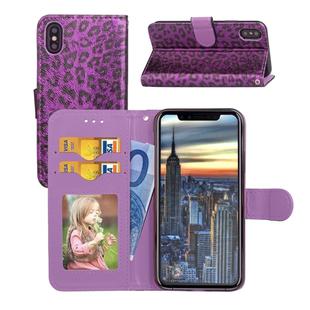 For iPhone X / XS Leopard Pattern Horizontal Flip Leather Case with Holder & Card Slots & Wallet & Photo Frame & Lanyard(Purple)