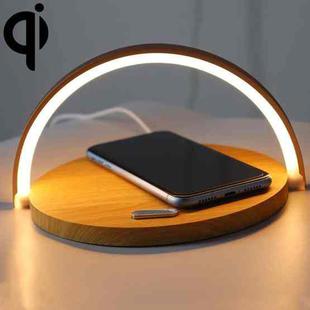 S21 Multi-function 10W Max Qi Standard Wireless Charger Phone Holder Table Lamp 3 in 1 (Wood)