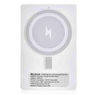 Q80 128GB 3000mAh Magnetic Wireless Charging Power Bank Voice Recorder (White)