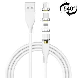 1m 3A Max USB to 8 Pin + USB-C / Type-C + Micro USB 540 Degree Rotating Magnetic Charging Cable (White)