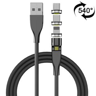 2m 3A Max USB to 8 Pin + USB-C / Type-C + Micro USB 540 Degree Rotating Magnetic Charging Cable (Black)