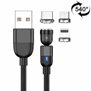 1m 3A Output 3 in 1 USB to 8 Pin + USB-C / Type-C + Micro USB 540 Degree Rotating Magnetic Data Sync Charging Cable(Black)