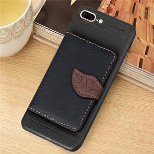Leaf Style Magnetic Leather Case for iPhone 8 Plus & 7 Plus, with Holder & Card Slots & Wallet & Photo Frame (Black)