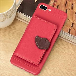 Leaf Style Magnetic Leather Case for iPhone 8 Plus & 7 Plus, with Holder & Card Slots & Wallet & Photo Frame (Red)