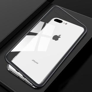 Ultra Slim Magnetic Adsorption Metal Frame Tempered Glass Magnet Flip Case for iPhone 8 Plus & 7 Plus (Black)