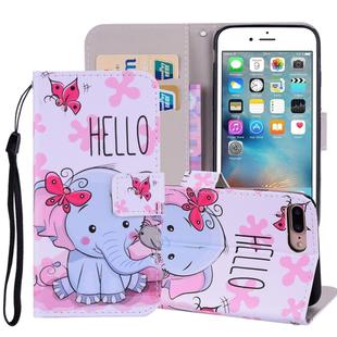 Butterfly Elephant Pattern Colored Drawing Horizontal Flip Leather Case for iPhone 8 Plus & 7 Plus, with Holder & Card Slots & Wallet & Lanyard