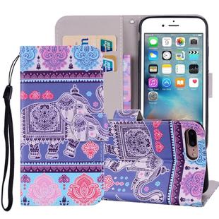 Elephant Pattern Colored Drawing Horizontal Flip Leather Case for iPhone 8 Plus & 7 Plus, with Holder & Card Slots & Wallet & Lanyard