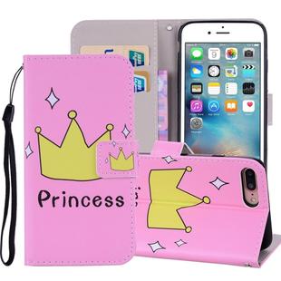 Crown Pattern Colored Drawing Horizontal Flip Leather Case for iPhone 8 Plus & 7 Plus, with Holder & Card Slots & Wallet & Lanyard