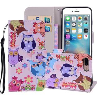 Colored Owl Pattern Colored Drawing Horizontal Flip Leather Case for iPhone 8 Plus & 7 Plus, with Holder & Card Slots & Wallet & Lanyard