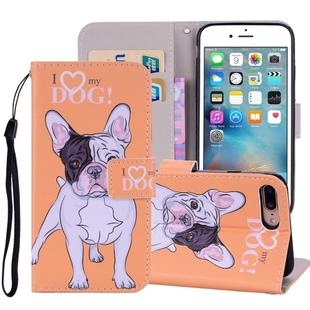 Hearted Dog Pattern Colored Drawing Horizontal Flip Leather Case for iPhone 8 Plus & 7 Plus, with Holder & Card Slots & Wallet & Lanyard