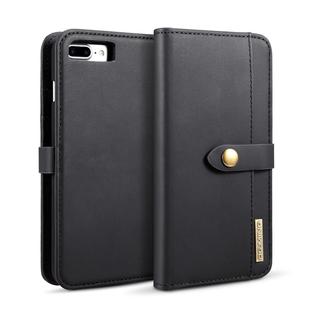 DG.MING Lambskin Detachable Horizontal Flip Magnetic Case for iPhone 8 Plus & 7 Plus, with Holder & Card Slots & Wallet(Black)