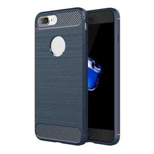 For iPhone 8 Plus Brushed Texture Fiber TPU Rugged Armor Protective Case(Dark Blue)