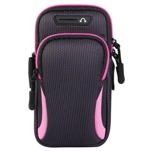 Multi-functional Universal Double Layer Zipper Sport Arm Case Phone Bag with Earphone Hole for 6.6 Inch or Below Smartphones(Pink)