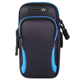 Multi-functional Universal Double Layer Zipper Sport Arm Case Phone Bag with Earphone Hole for 6.6 Inch or Below Smartphones(Blue)