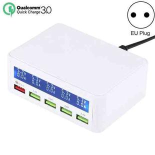 40W QC3.0  2.4A  4-USB Ports Fast Charger Station Travel Desktop Charger Power Adapter with LCD Digital Display, EU Plug