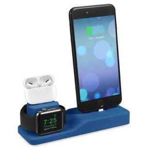 3 in 1 Silicone Charging Dock for AirPods Pro & Apple Watch & iPhone, with Bracket Funtcion(Blue)