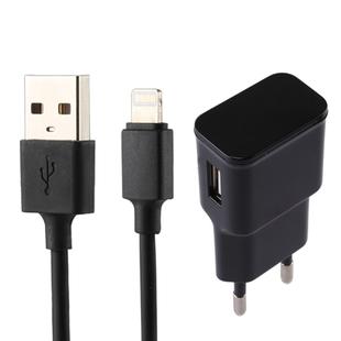 For iPhone 5V 2.1A Intellgent Identification USB Charger with 1m USB to 8 Pin Charging Cable, EU Plug(Black)