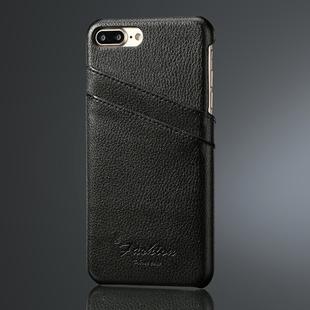 Fierre Shann Litchi Texture Genuine Leather Case for iPhone 8 Plus & 7 Plus, with Card Slots(Black)