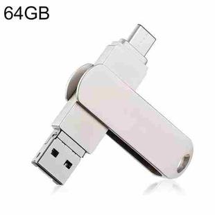 RQW-10X 3 in 1 USB 2.0 & 8 Pin & USB-C / Type-C 64GB Flash Drive, for iPhone & iPad & iPod & Most Android Smartphones & PC Computer
