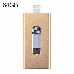 RQW-02 3 in 1 USB 2.0 & 8 Pin & Micro USB 64GB Flash Drive(Gold)
