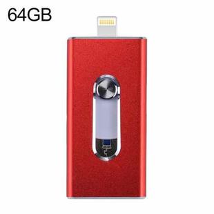 RQW-02 3 in 1 USB 2.0 & 8 Pin & Micro USB 64GB Flash Drive(Red)