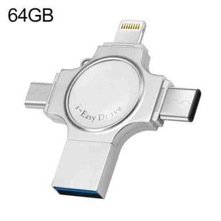 RQW-11S 4 in 1 USB 2.0 & 8 Pin & Micro USB & USB-C / Type-C 64GB Flash Drive