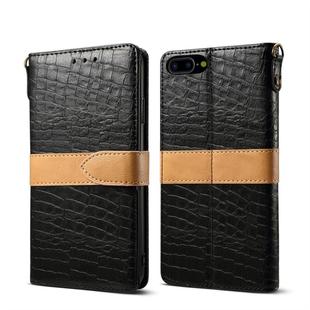 Splicing Color Crocodile Texture PU Horizontal Flip Leather Case for iPhone 7 Plus / 8 Plus, with Wallet & Holder & Card Slots & Lanyard (Black)