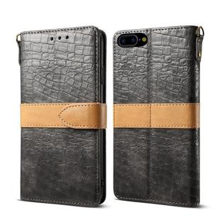 Splicing Color Crocodile Texture PU Horizontal Flip Leather Case for iPhone 7 Plus / 8 Plus, with Wallet & Holder & Card Slots & Lanyard (Grey)