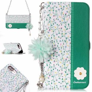 For iPhone 7 Plus & 8 Plus Orchid Flower Pattern Horizontal Flip Leather Case with Holder & Card Slots & Pearl Flower Ornament & Chain