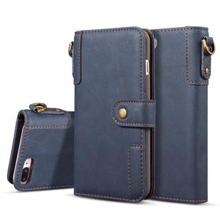 For iPhone 8 Plus & 7 Plus Retro Cowhide Texture Horizontal Flip Case with Card Slots & Wallet & Holder & Hand Strap(Blue)
