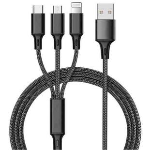 1.2m Nylon Weave 3 in 1 2.4A USB to Micro USB + 8 Pin + Type-C Charging Cable(Black)