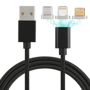 1m 3 in 1 USB to Micro USB and 8 Pin and USB-C / Type-C Magnetic Detachable Cable(Black)