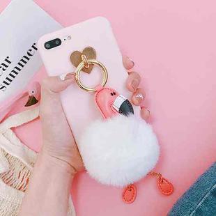 For iPhone 8 Plus & 7 Plus Fashion Flamingo Furry Ball Pendant Full Coverage Protective Back Cover Case (White)