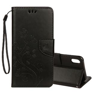 For iPhone XR Embossed Butterfly Pattern Horizontal Flip Leather Case with Card Slot & Holder & Wallet & Lanyard (Black)