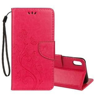 For iPhone XR Embossed Butterfly Pattern Horizontal Flip Leather Case with Card Slot & Holder & Wallet & Lanyard (Magenta)