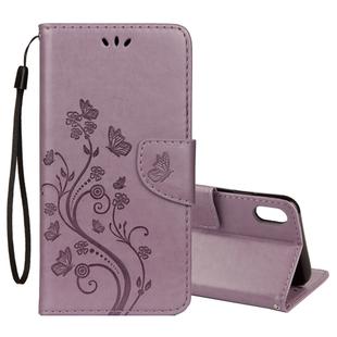 For iPhone XR Embossed Butterfly Pattern Horizontal Flip Leather Case with Card Slot & Holder & Wallet & Lanyard (Purple)