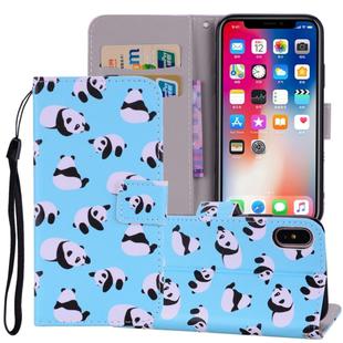 Panda Pattern Colored Drawing Horizontal Flip Leather Case for    iPhone X / XS   , with Holder & Card Slots & Wallet & Lanyard