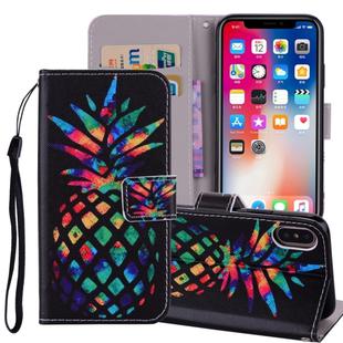 Colored Pineapple Pattern Colored Drawing Horizontal Flip Leather Case for    iPhone X / XS   , with Holder & Card Slots & Wallet & Lanyard