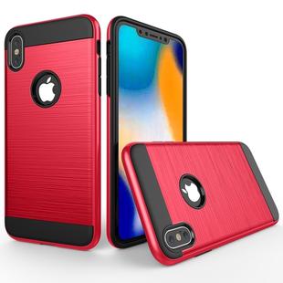 For iPhone X / XS Brushed Texture Shockproof Rugged Armor Protective Case(Red)
