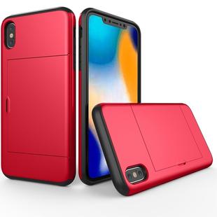 For iPhone X / XS Shockproof Rugged Armor Protective Case with Card Slot(Red)
