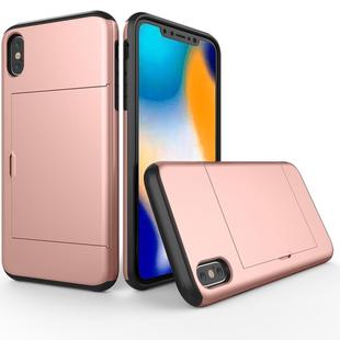 For iPhone X / XS Shockproof Rugged Armor Protective Case with Card Slot(Rose Gold)