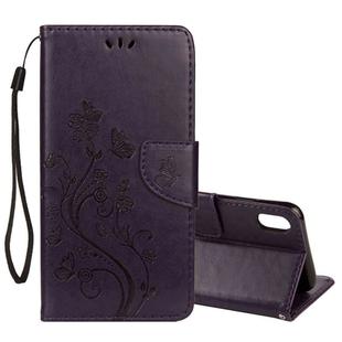 For iPhone XS Max Embossed Butterfly Pattern Horizontal Flip Leather Case with Card Slot & Holder & Wallet & Lanyard (Dark Purple)