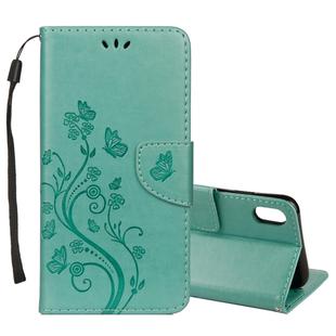 For iPhone XS Max Embossed Butterfly Pattern Horizontal Flip Leather Case with Card Slot & Holder & Wallet & Lanyard (Green)