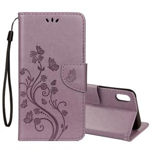 For iPhone XS Max Embossed Butterfly Pattern Horizontal Flip Leather Case with Card Slot & Holder & Wallet & Lanyard (Purple)