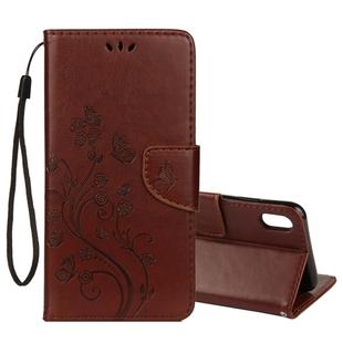 For iPhone XS Max Embossed Butterfly Pattern Horizontal Flip Leather Case with Card Slot & Holder & Wallet & Lanyard (Brown)