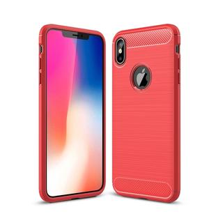 For iPhone XS Max Brushed Texture Carbon Fiber Shockproof TPU Protective Back Case(Red)