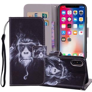 For iPhone XS Max Chimpanzee Pattern Colored Drawing Horizontal Flip Leather Case with Holder & Card Slots & Wallet & Lanyard
